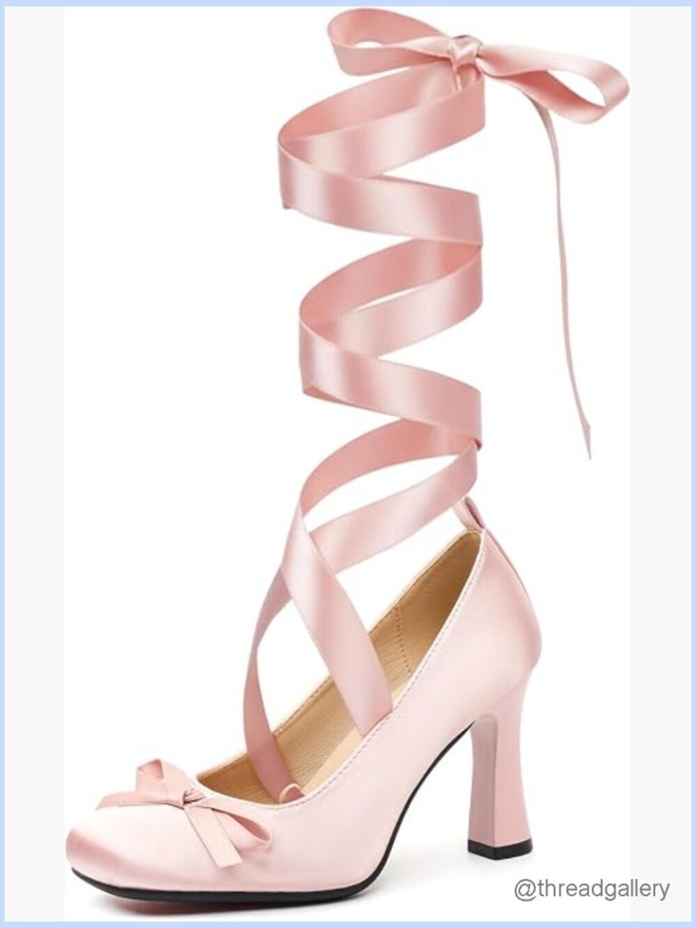 Lace Up Satin Ballet Heels Chunky Block High Heeled Square Toe Mary Janes Party
